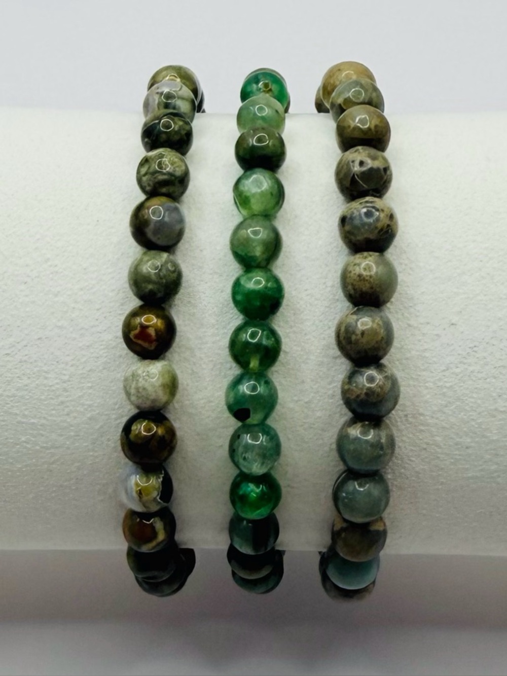 Chrysoprase, Impression Jasper & Rain Forest Jasper Semi-Precious Bead Bracelets